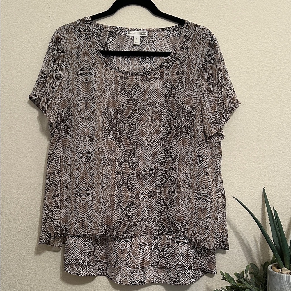 Dana Buchman Brown and Tan Snake Print Blouse